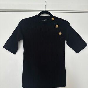 Balmain Black Top with Gold Buttons